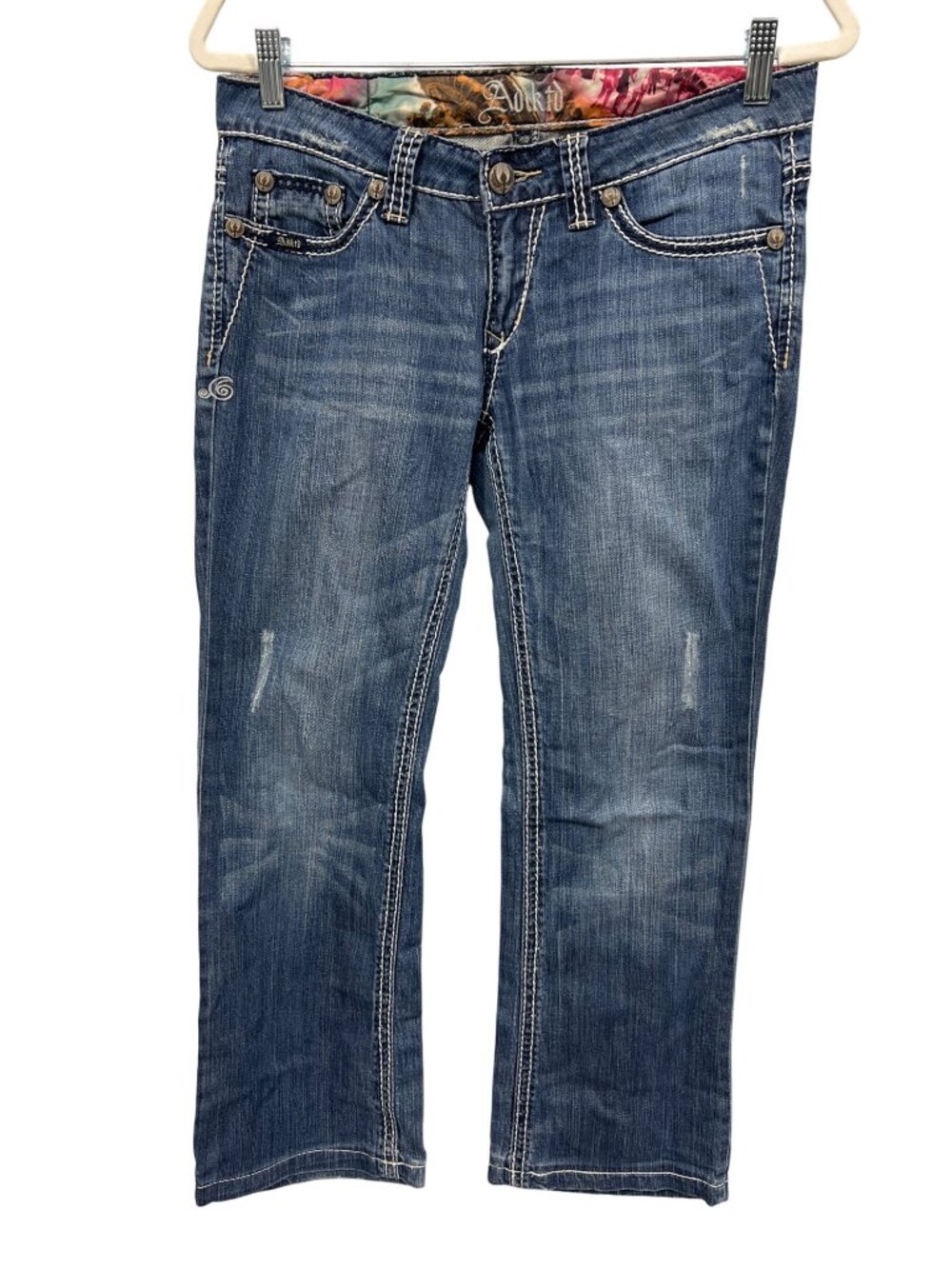 Adiktd Denim Jeans Size 6 Straight Leg Embroidered Blue Medium Wash Western Farm
